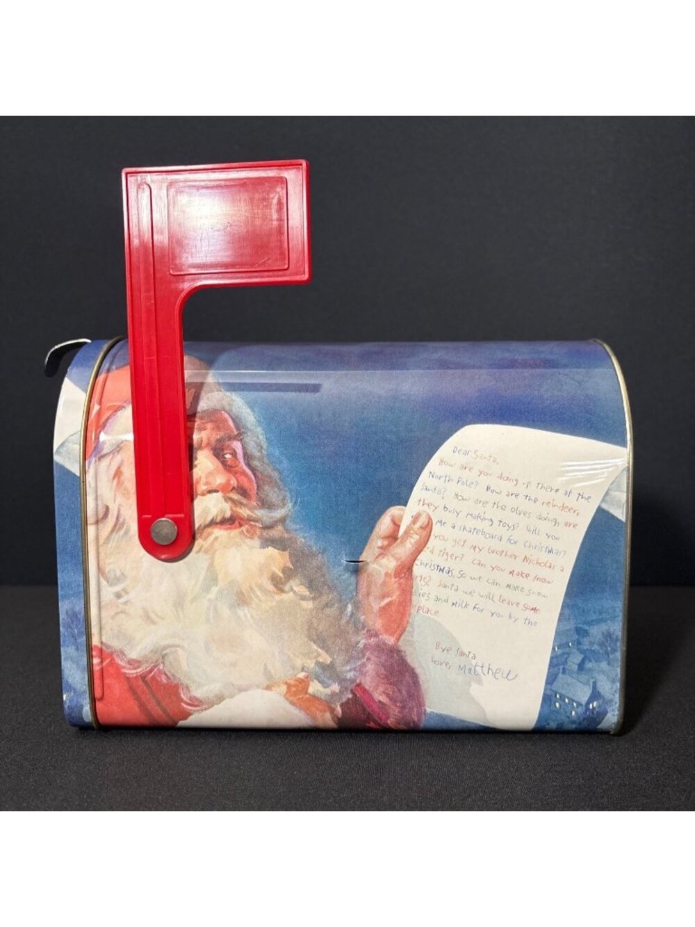 Christmas Mailbox Santa Claus With Red Flag Vintage Metal Letters to Santa Art - Picture 5 of 13